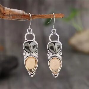 Gothic Owl Silver Tone Earrings